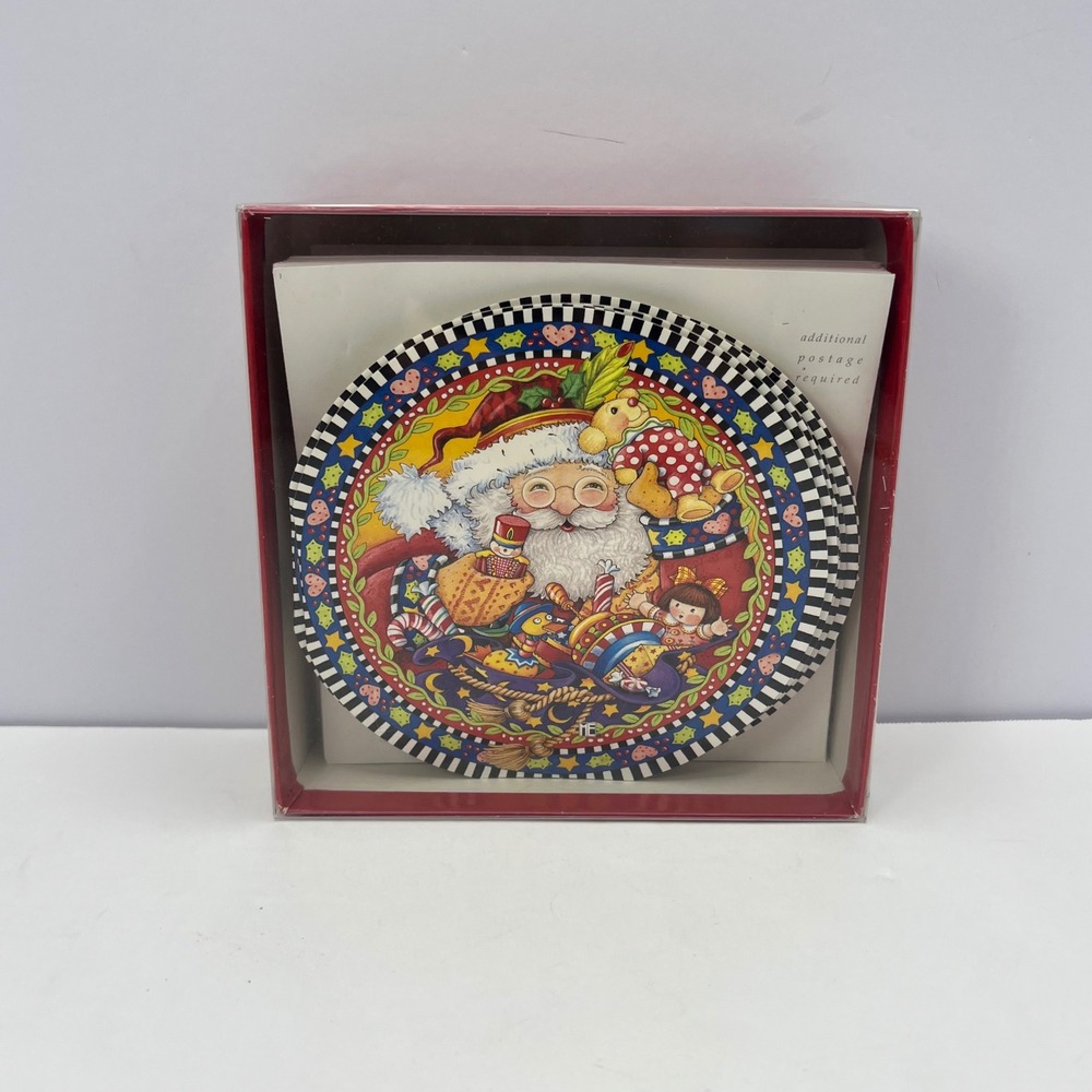 Mary Engelbreit Christmas Cards 13 Vintage 1997 Round in Box Santa Cottage Cute